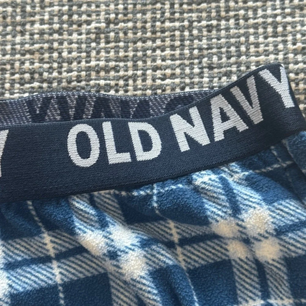 Old Navy Boys Youth XL 14-16 BlueWhite Plaid Fleece Pajama Pants Joggers Pockets